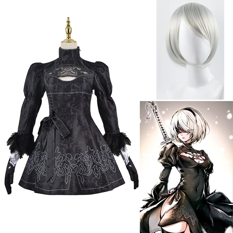 

Nier Automata Yorha 2B Cosplay Suit Black Dress Anime Women Outfit Disguise Costume Set Fancy Halloween Girls Party