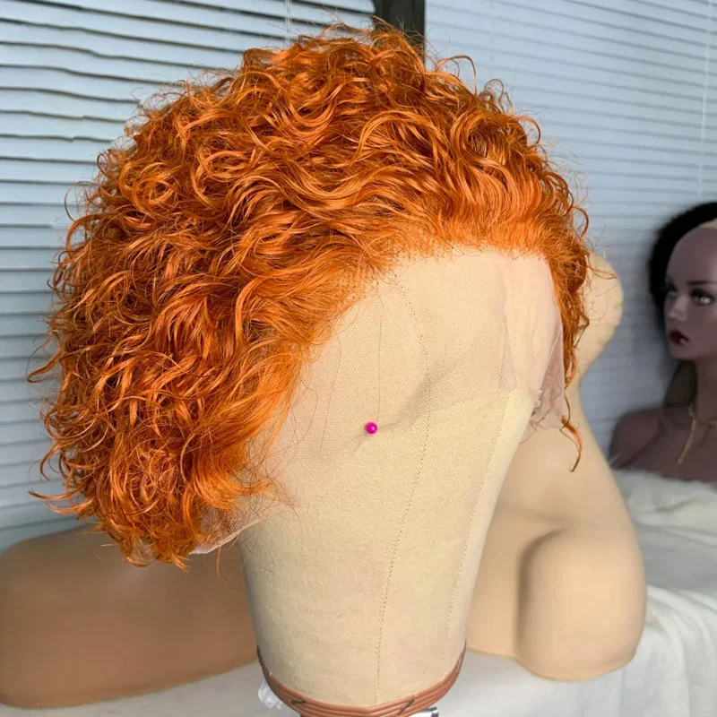 Short Curly Pixie Cut Wig Human Hair Lace Front 13x1 Transparent Lace Frontal Wig Honey Blonde Deep Water curly Human Hair