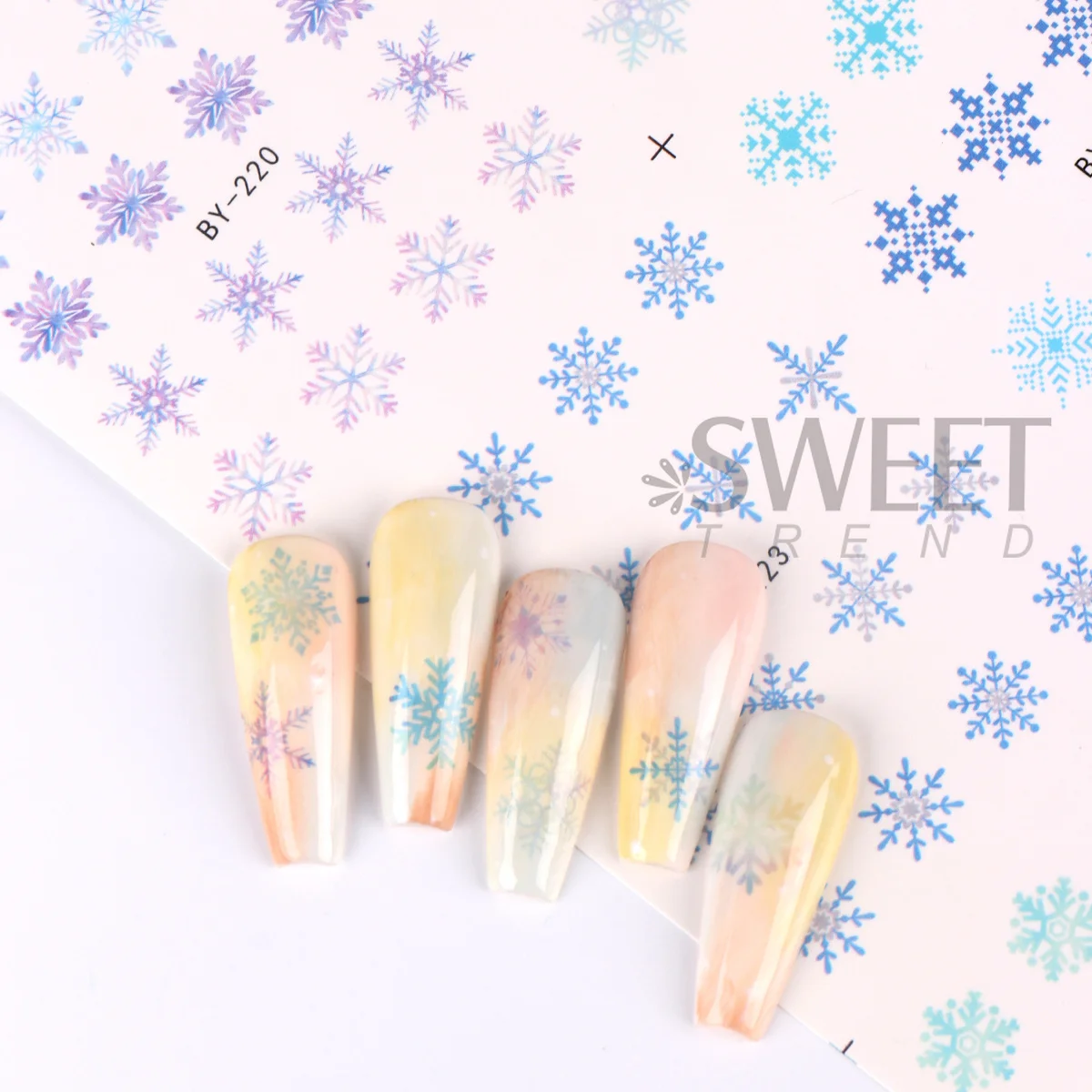 12 Design Winter Snowflakes Nail Transfer Sliders Gradient Blue Purple Pink Snow Decals DIY Charm New Year Manicure Foils Wraps