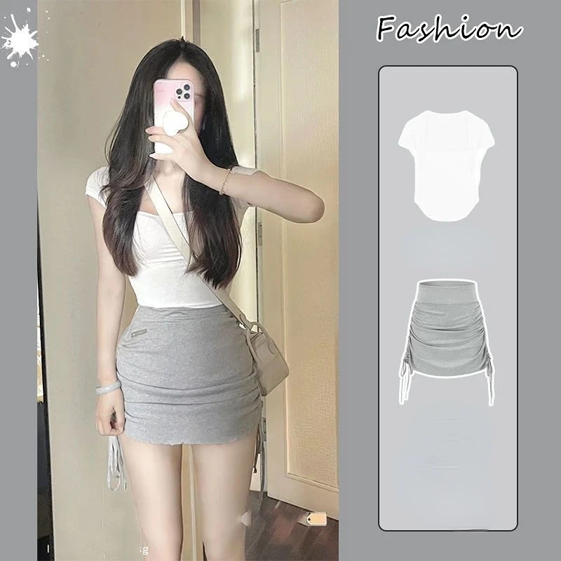 

Summer new small wear spicy girl pure desire wind top half body skirt two-piece suit female tide