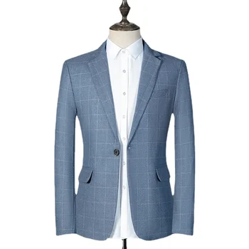 2022 New Suit Jacket Male Brand Clothing Jacket Men's Plaid Suit Jacket  Wedding Party Dress Business Slim Men's Casual Blazer