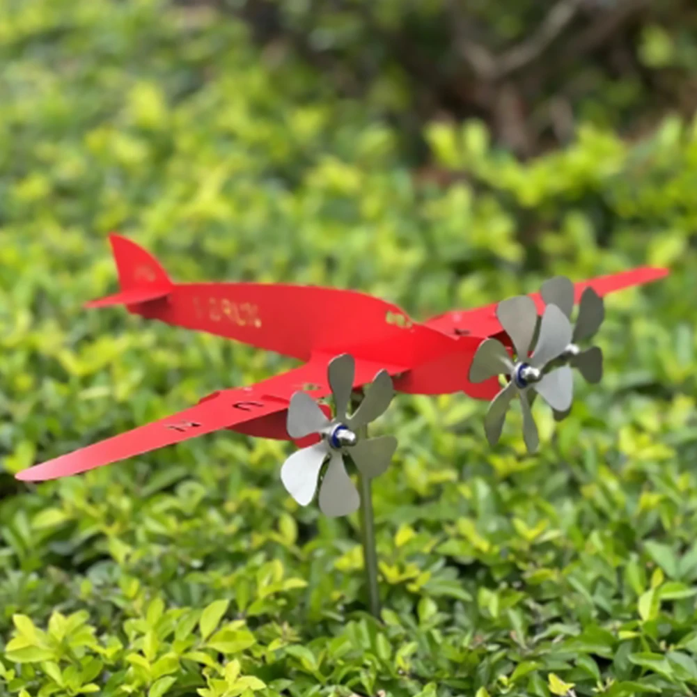 Wind Spinner Plane Metal Airplane Weather Vane Plug-in Windmill Outdoor Roof Wind Direction Indicator Ornaments for Garden