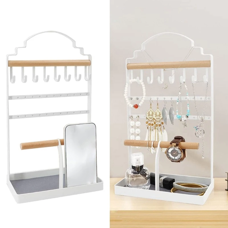 

Metal Jewellery Holder Display Stand with Tray Hangings Tower Rack