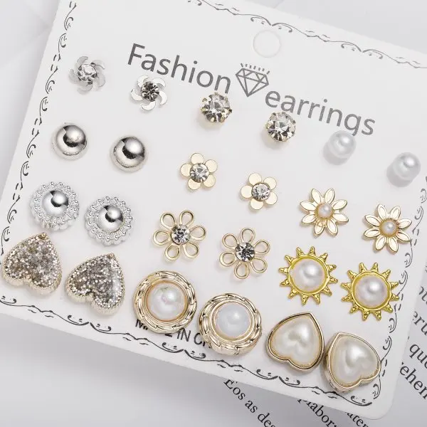 Korean Trendy Geometirc Butterfly Pearl Earrings Set For Women Resin Acrylic Star Heart Round Hoop Earrings Brincos Jewelry Gift ER21Y0530-3