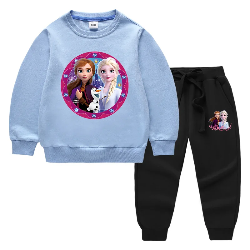 

Disney Frozen Childrens Top and Bottom Clothes Set Cartoon Girls New Sports Suit Queen Elsa New Sweatshirt 2Pcs Set Student Gift