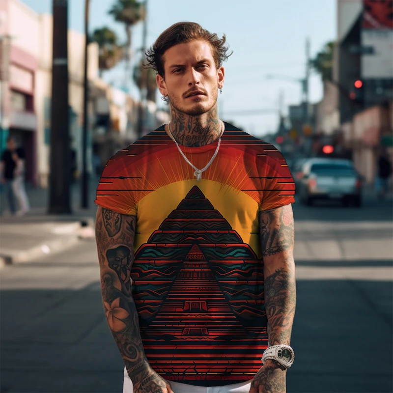 

Male Pyramid 3D Printed T -shirt Fashion Loose Casual T -shirt Summer Street Cool Short -sleeved T -shirts Round Neck T -shirt
