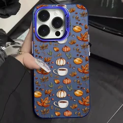 Maple Leaf Coffee Cute Phone Case - Stylish Hard Cover Design - iPhone 12 Mini (Blue)