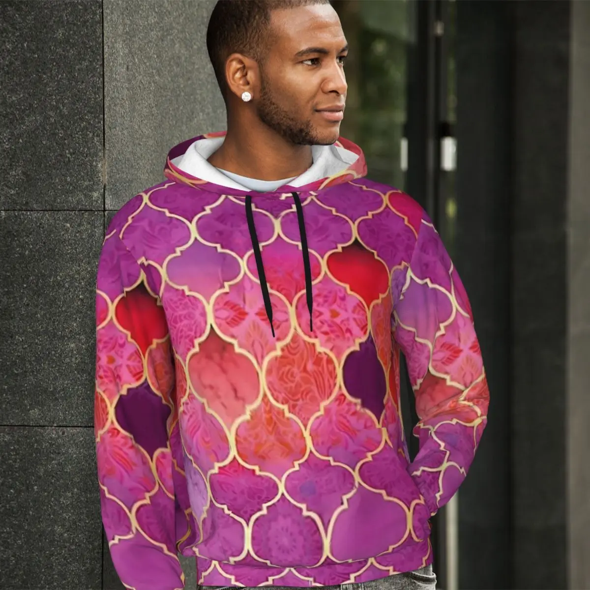 

Pink Ombre Casual Hoodies Mozaik Morroco Trendy Velvet Warm Sweatshirts Winter Long-Sleeve Loose Oversize Pullover Hoodie Gift