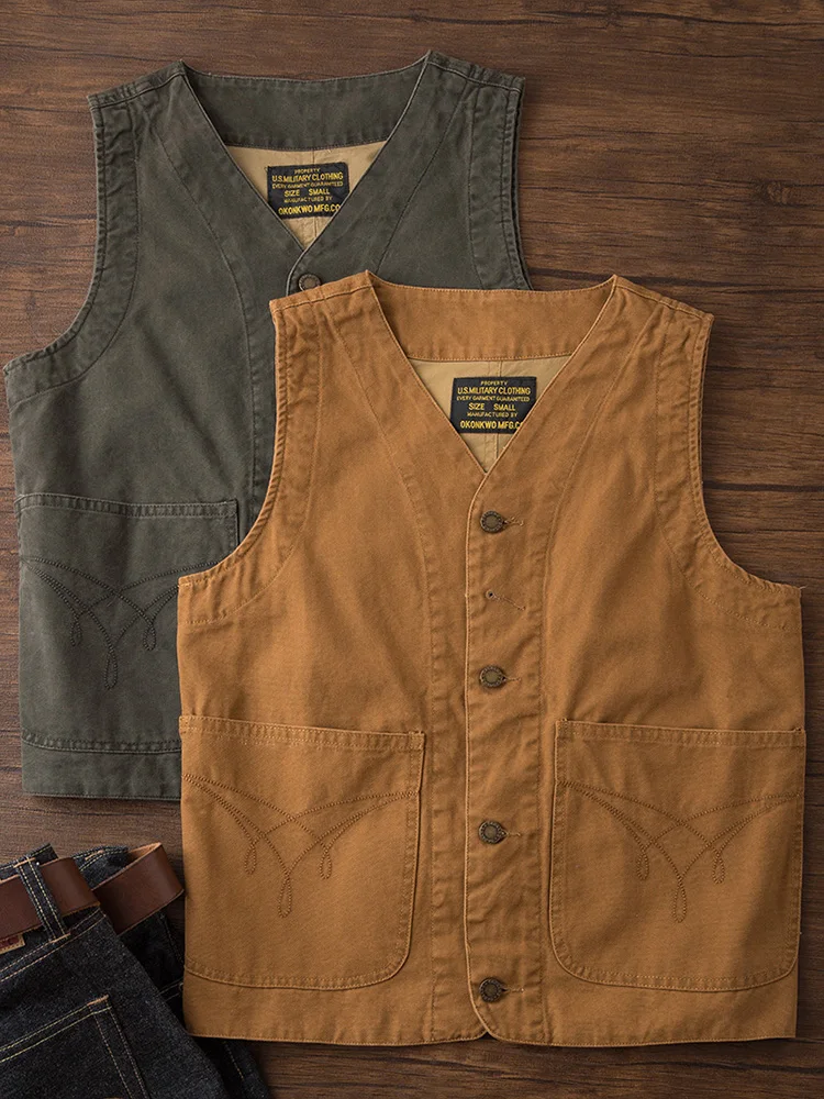 Heavyweight Amekaji American Retro Double-layer 12oz Canvas Outdoor Layered Vest Pockets Workwear Vest for Men Spring Autumn 2
