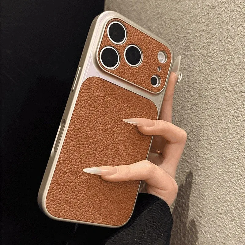 Luxuriöse Lychee-Leder Matt Handyhülle für iPhone 17 16 15 14 13 12 11 Pro Max Plus 17Air Stoßfeste Schutzhülle Rückseitenschutz – Detail 7