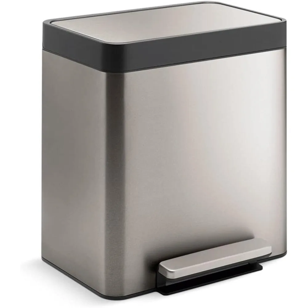 

Stainless Steel Wastebasket Quiet-Close Lid Separate Trash Bins 8 Gallon Compact Hands-Free Kitchen Step Can Recycle Bin Dustbin