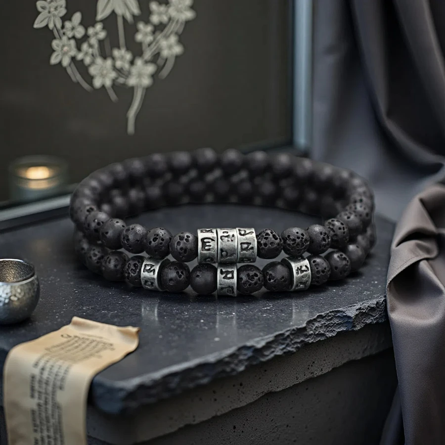 Men Black Lava Onyx Stone Meditation Yoga Bracelet Set