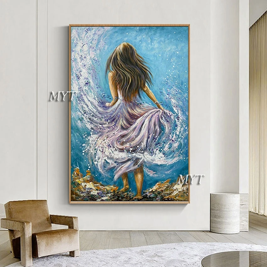 

New Arrival Wall Pictures Decoration Beautiful Girl Back View Oil Painting Handmade Decor Home Modern Artwork Canvas Poster
