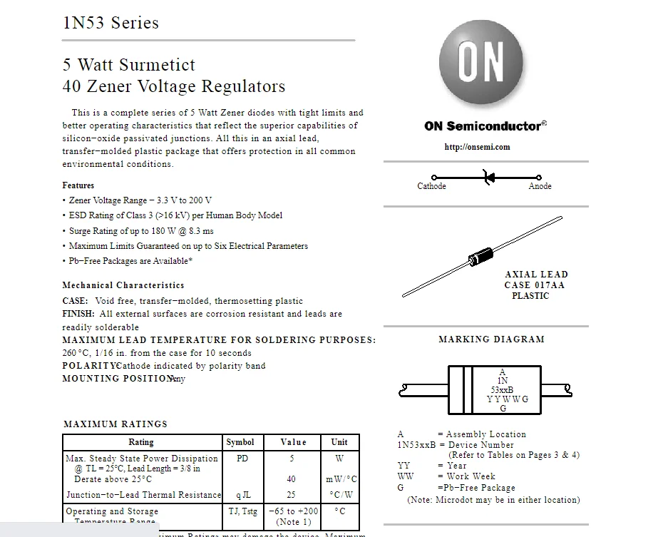 20PCS/piece 5W high power Zener diode 1N5361B 1N5362B 1N5363B 1N5364B 1N5365B 1N5366 1N5367B 1N5368 brand new genuine s