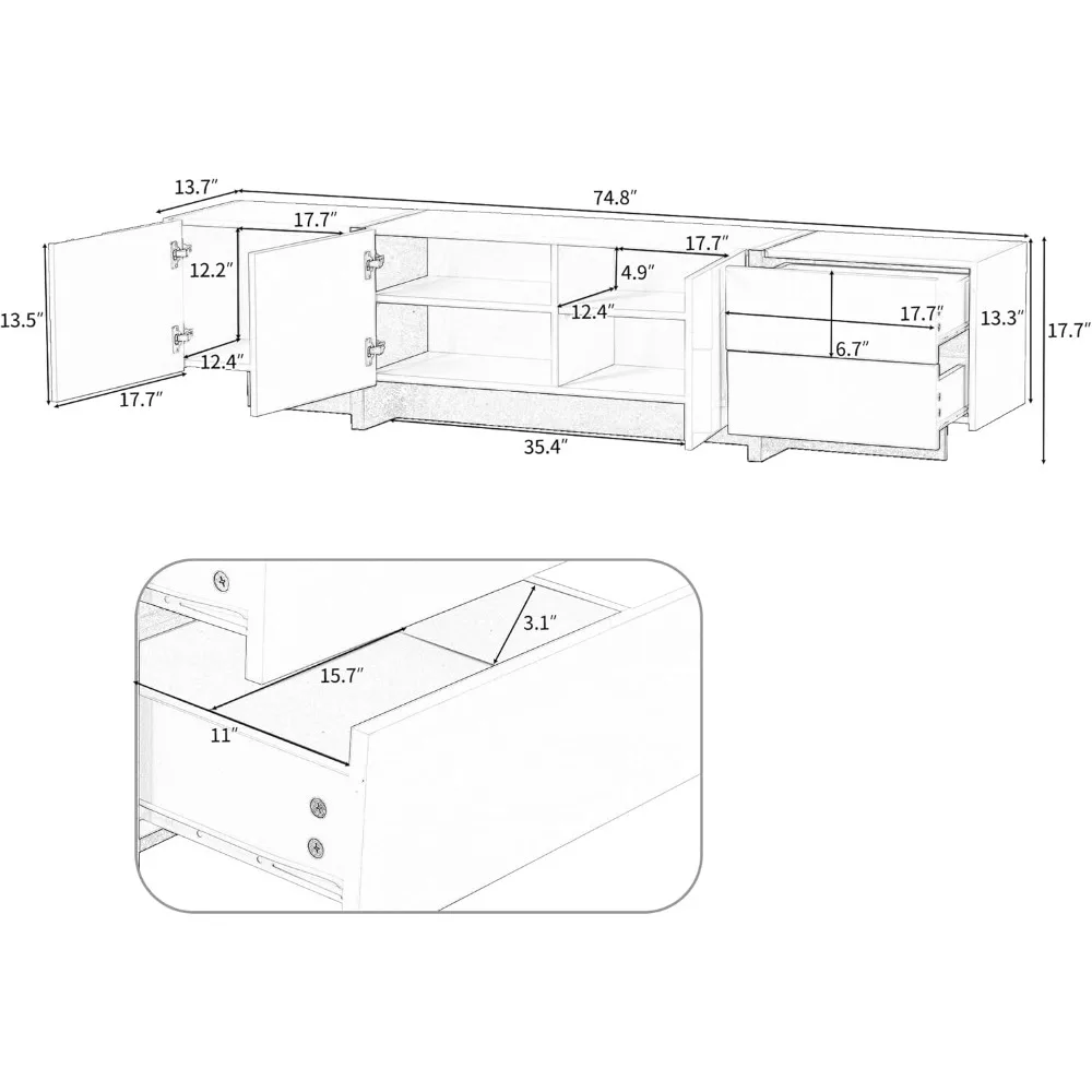 TV Stand for TVs Up to 80" Modern Entertainment Center with High Gloss UV Surface White & Black Wood Television Media Console 2