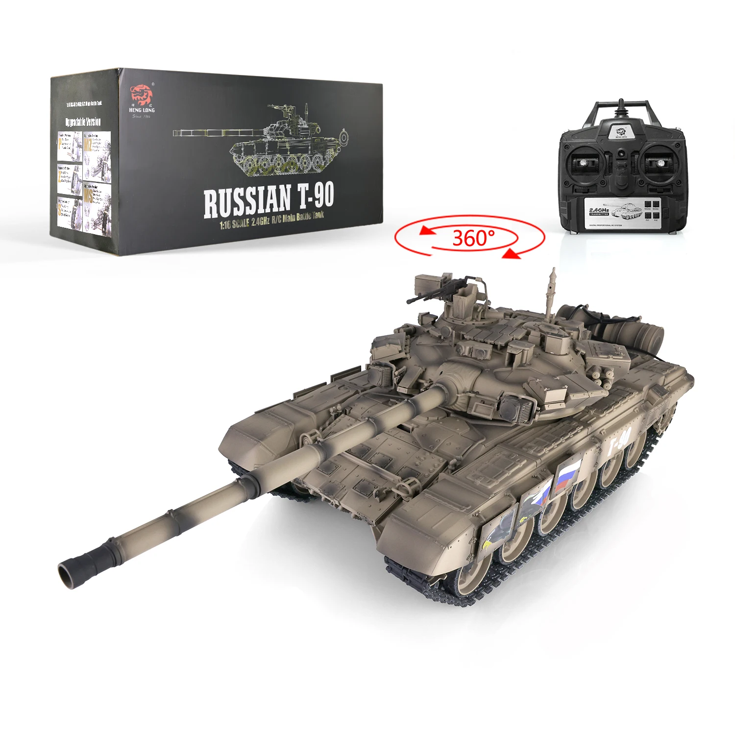Outdoor Gifts HENG LONG 1/16 7.0 FPV Customized Russia T90 RC Tank 3938 360° Turret Wheels Steel Gearbox Speaker BB TH17873-SMT4 2