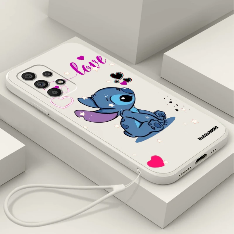 Custodia Per Telefono Disney Cute Stitch Cool Love Per Samsung A73 A53 A33 A52 A32 A23 A22 A71 A51 A21S A03S A50 A30 5G Liquid Rope Funda
