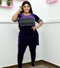 Velvet Slim Pencil Pant Sets Women Casual Two Piece Set Sequins Short Sleeve Long Top Matching Sets Tracksuit Streetwear 2024 3