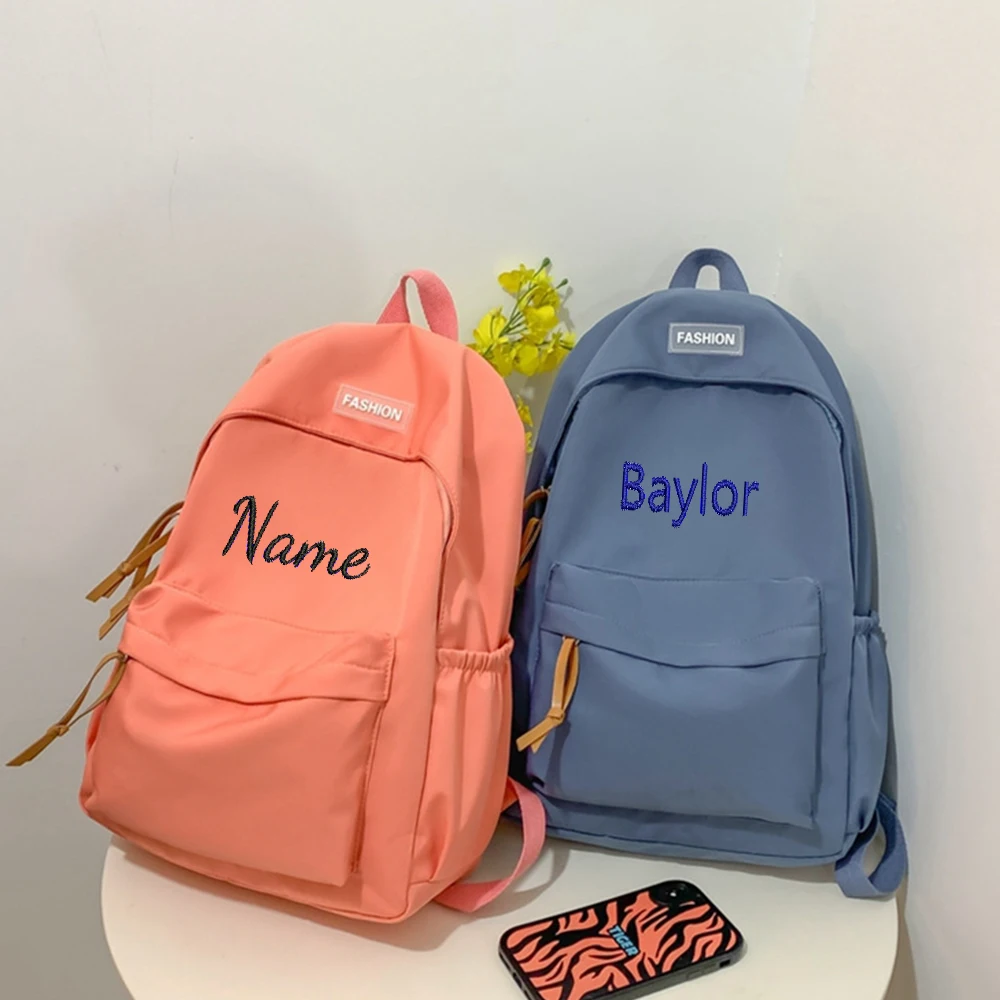 

New Embroidered Nylon Leisure Travel Backpack Personalized with Initial Name Couple Backpack College Student Computer Bag