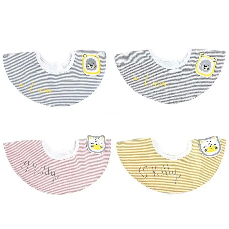 

360 Degree Newborn Baby Round Drool Bibs Cute Cartoon for CAT Lion Applique Stripes Fake Collar Waterproof Bandana Burp Dropship