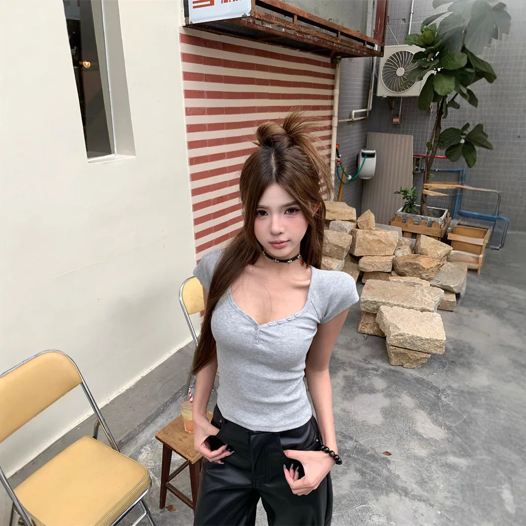 Women V Neck Short Sleeve Slim Fit T Shirt