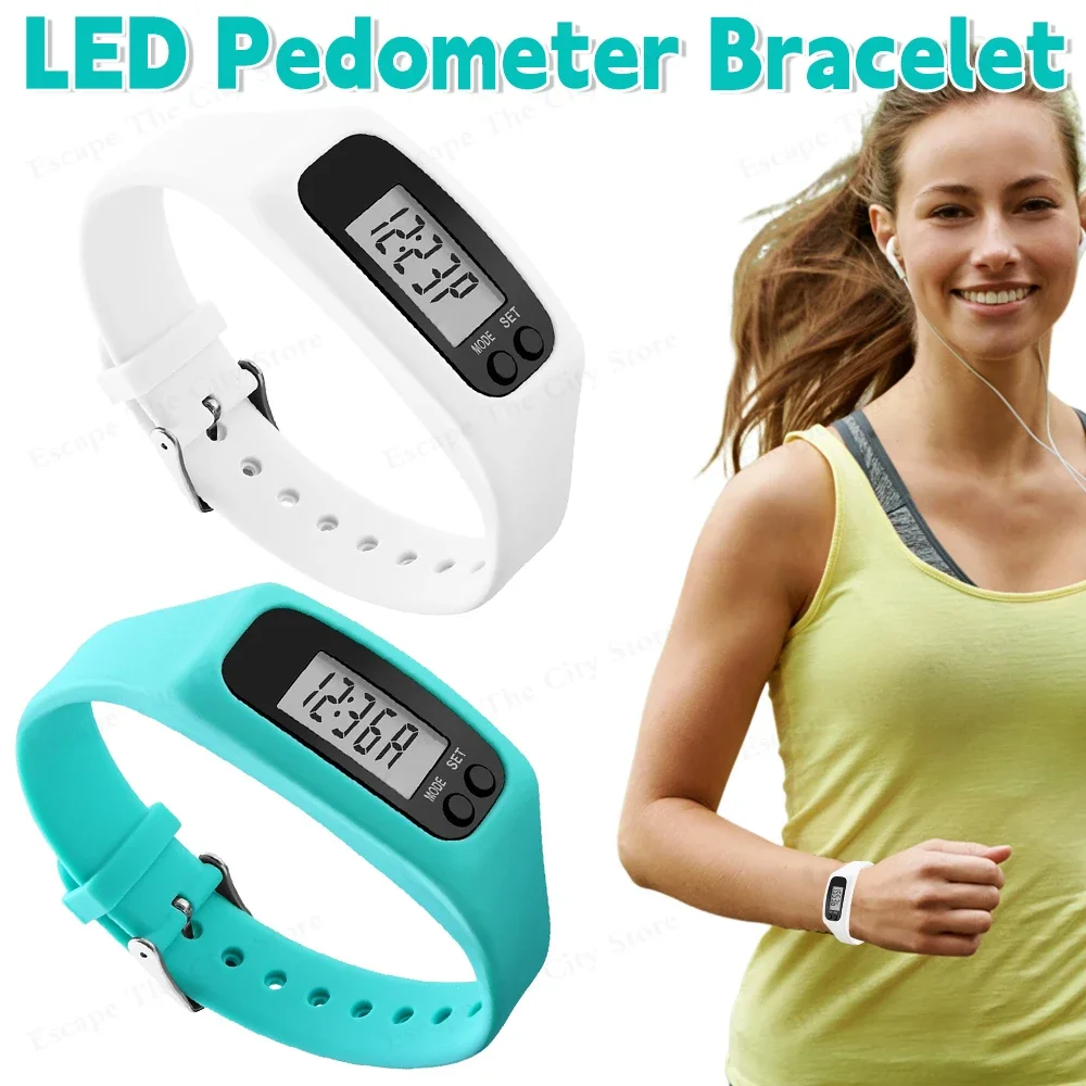 1/2PCS LED Pedometer Bracelet Step Counter Watch with 12/24H Display ...