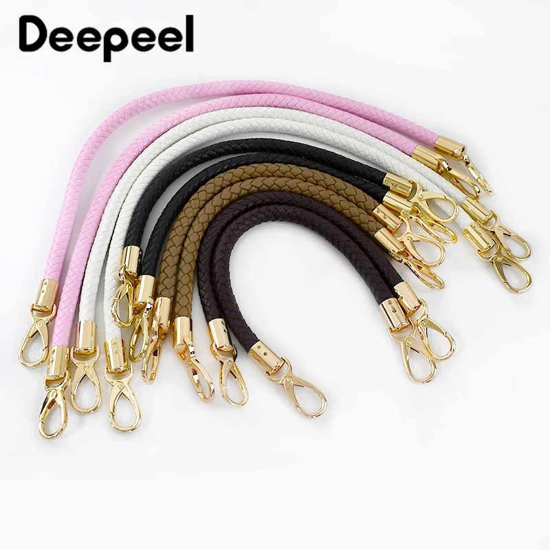 2Pcs Deepeel 30-60cm Metal PU Leather Handles Handbags Single Shoulder Bags Handle Woven Replacement Straps DIY Bag Accessories