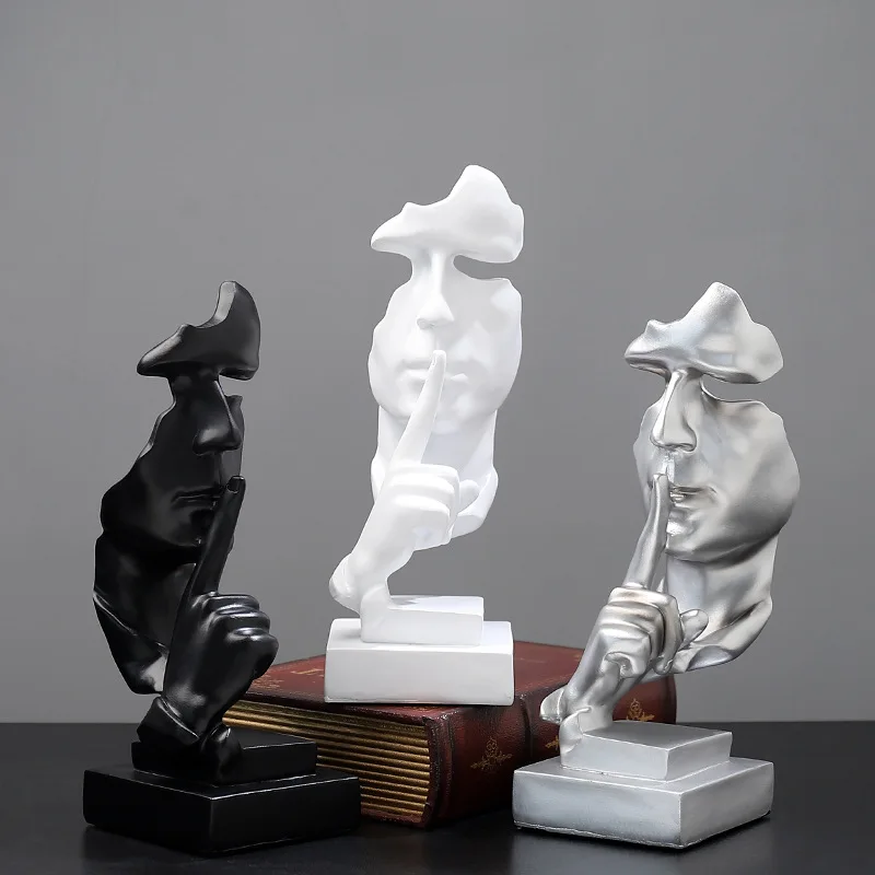

Sculpture Silence Is Gold Statues for Decoration Resin Mask Statue Ornaments Mask Sculpture Office Vintage Nordic Home Decor