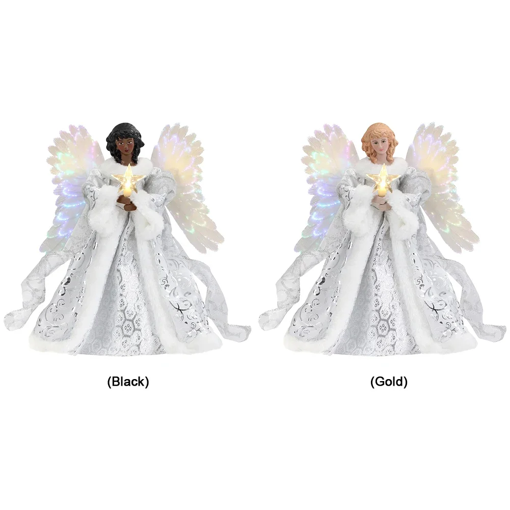 Christmas tree decoration Angel Tree Topper Flat Pendant Xmas Tree Topper Decorative with Lights Reusable Festival Theme for Indoor Office Decoration