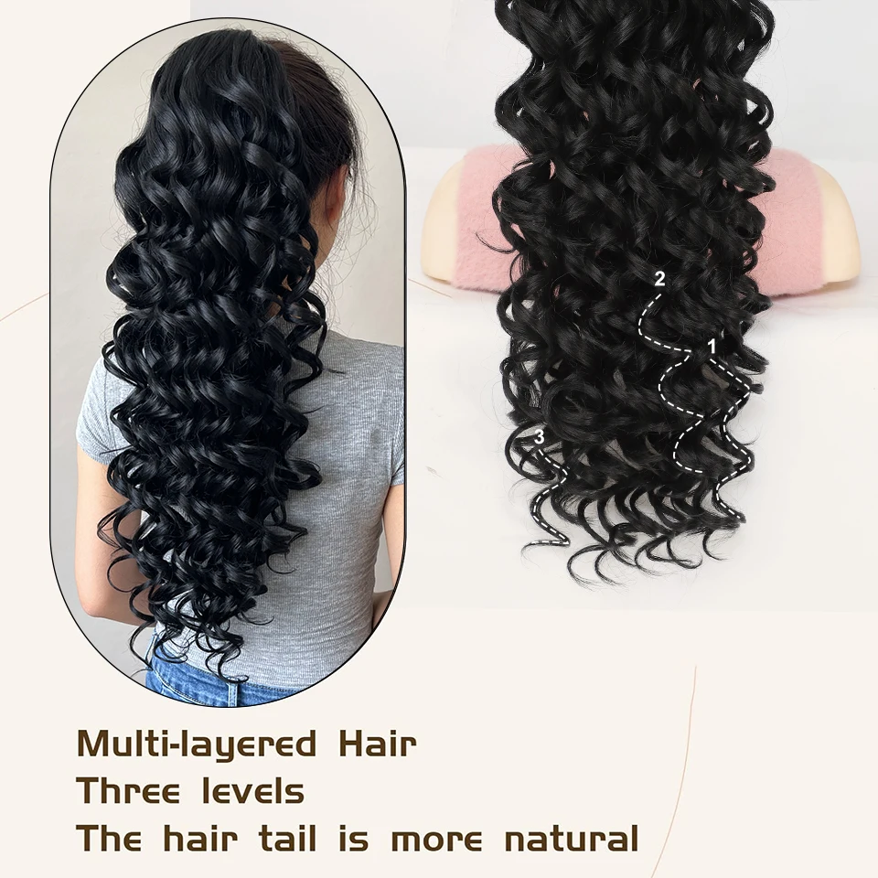 Curly Ponytail Hairpiece 24inch Synthetic Drawstring Ponytail Extension for Women Long Afro Curly Fluffy Ponytail Clip in Hair Extensions for Daily Use