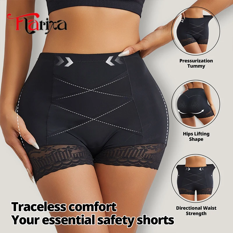 Flarixa Lace Safety Shorts Women High Waist Anti Friction Pants Cross Tummy Shaper Panties Smooth Hip Lift Lingerie Under Dress safety shorts high waist shorts high waist panties lace panties high waist underwear