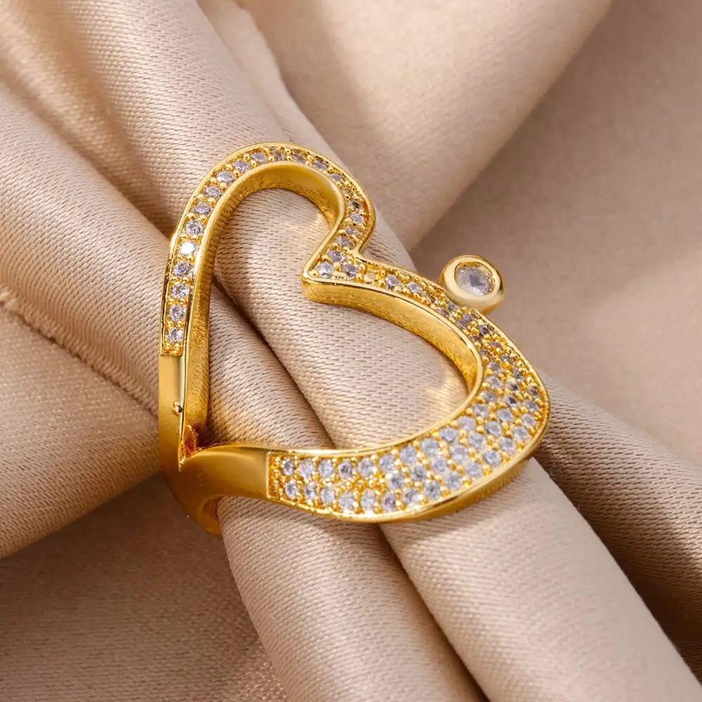 Horizontal Heart Rings for Women Stainless Steel Wedding Jewelry