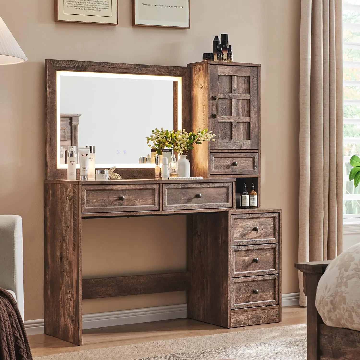 Rustic Vanity Desk with LED Mirror 1