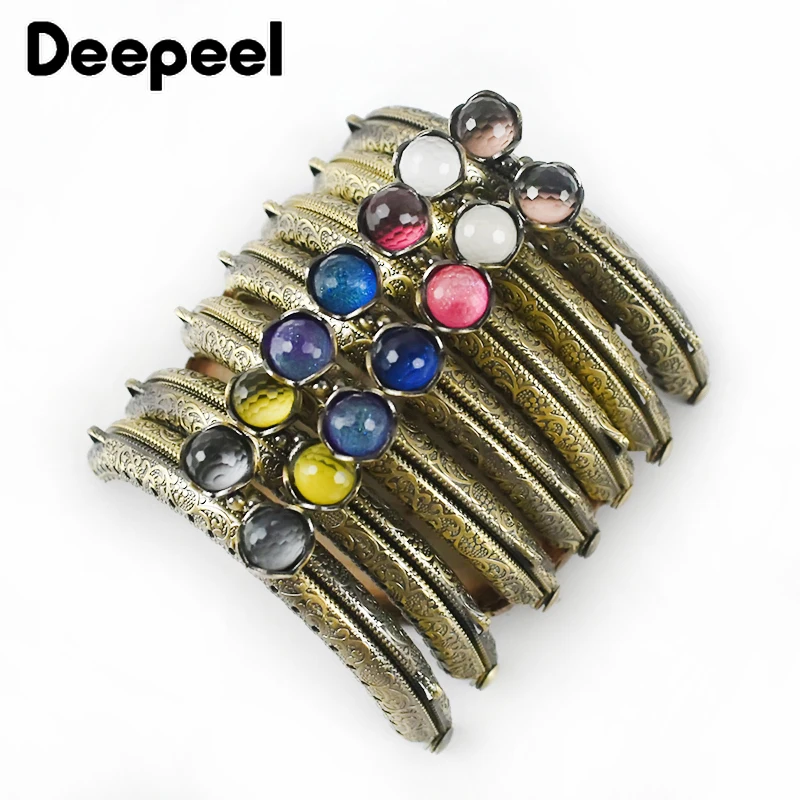 10pcs Deepeel 8.5cm Metal Embossed Kiss Clasp Bags Handle Purse Frame Bead Decoration Sewing Brackets Bag Handles Accessories