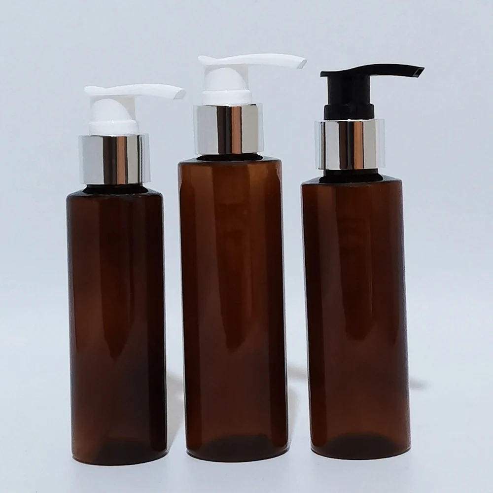 

100ml 150ml 200ml 250ml Lotion Pump Bottle, Amber Plastic Cosmetic Container,Empty Essential Oil/Shampoo Sub-bottling