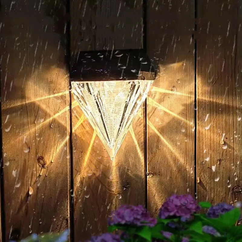 

LED Diamond Solar Wall Light Outdoor Waterproof Auto Garden Courtyard Fence Aisle Stairs Lamp Atmosphere Decoration Lights