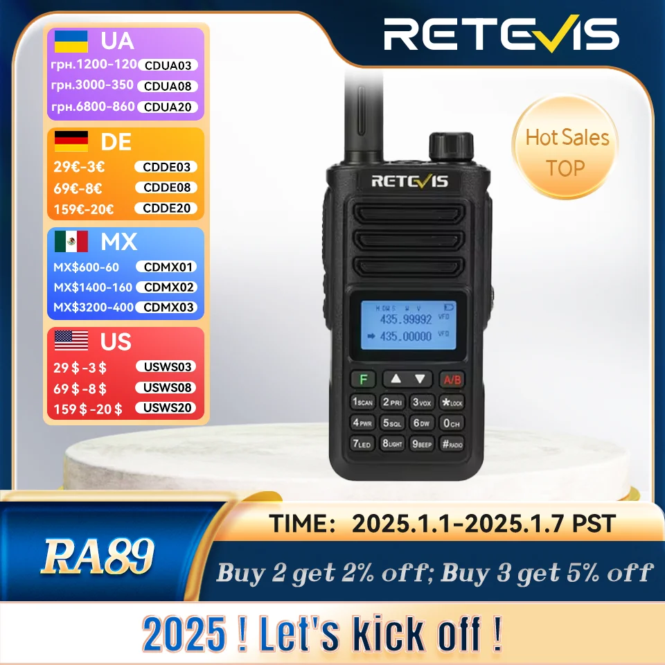 RA89 10W Walkie Talkie Long Range Communication Radio Walkie-talkie Ham Two-way Radio Communicator FM VHF UHF Waterproof 2