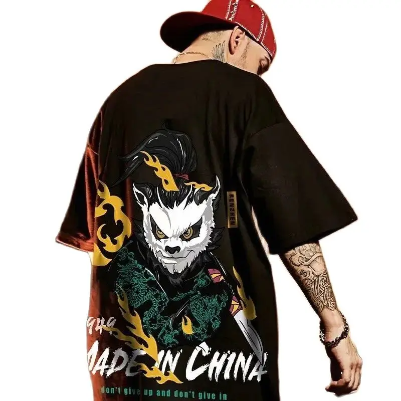 

summer Men funny t-shirt short Sleeve cartoon panda hip hop plus Size 8XL high street wear chic hipster tees cool tops