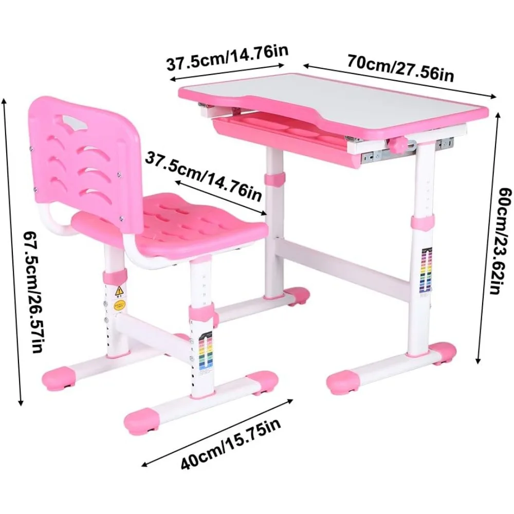 Kids Study Desk with Chair Adjustable Study Homework Desk Chair Children Activity Art Table Set Writing