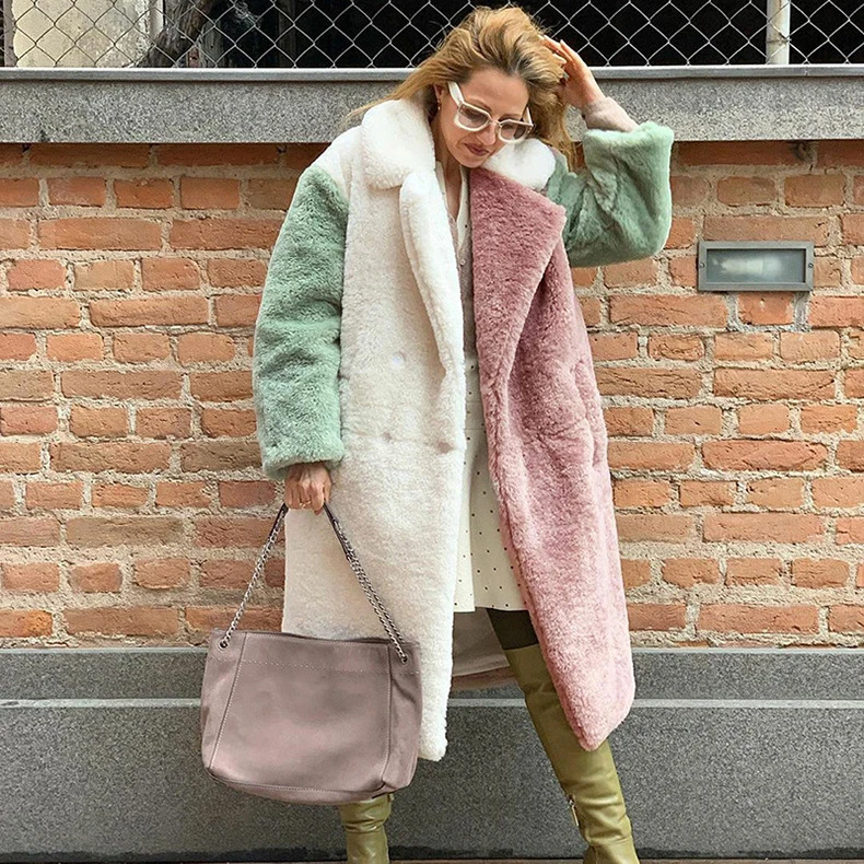 Autumn Winter Women Coat Real Natural Fur Turn-down Collar Jacket Thick Warm Casual Overwear