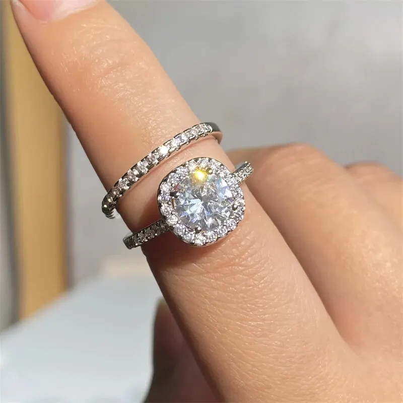 Crystal Rings Zircon Rings Stone Rings Fashion Rings Wedding Rings Fashion Ring Finger Rings Metal Rings 2pcs Luxury Geometric Big Clear AAA CZ Cubic Zirconia Decor Silver Color Ring For Women Multipack Wedding Jewelry Gift