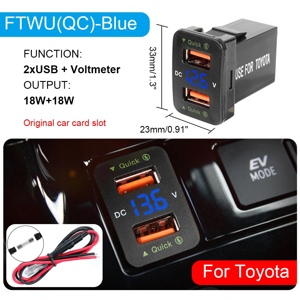 Für Toyota Auto USB Ladegeräte Mit Sicherung Power Adapter QC 3,0 Buchse LED Anzeige Handy Lade Voltmeter Test Zubehör – Detail 13