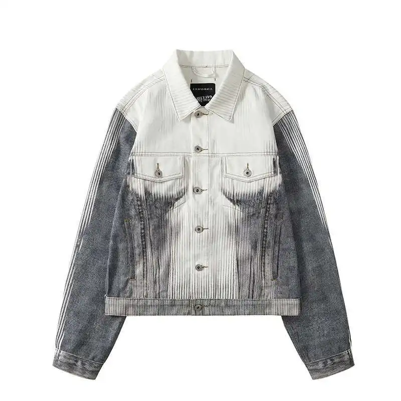 PFNW Niche Striped Gradient Abs Digital Print Short Denim Jacket 2025 Tide Trendy Men's Spring Loose Causal Lapel Coat 28W5518 6
