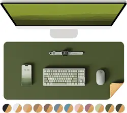 Eco-Friendly Leather & Cork Double-Sided Desk Mat - Large Waterproof Desk Protector & Mouse Pad - 60x35 cm (Green Cork)