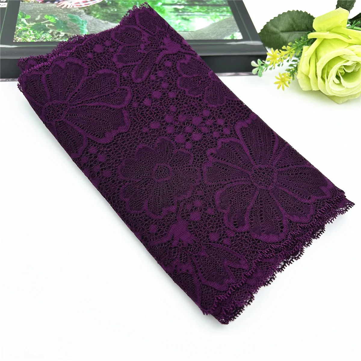 3y/lot Width 22cm Dark Blue Elastic Stretch Lace Trim 2