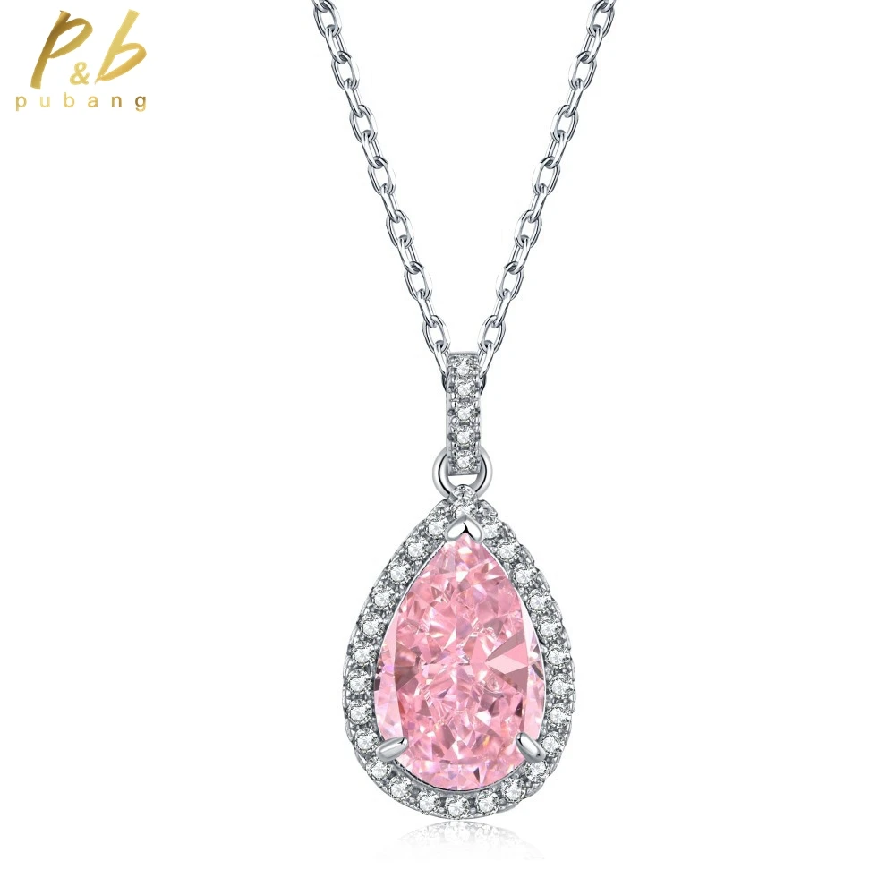 

PuBang Fine Jewelry 100% 925 Sterling Silver Pink/Yellow Created Moissanite Pendant Necklace for Women Engagement Gift Wholesale