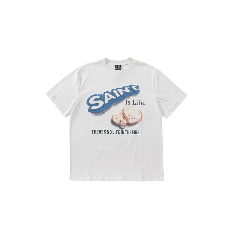 

24SS Fashion Trend Casual Short sleeved High Quality Saint Michael distressed printed vintage T-shirt