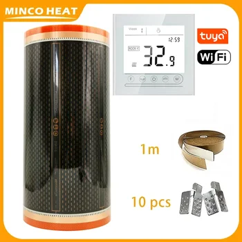 150วัตต์/ ㎡   5 ㎡   ความกว้าง 50 ซม. ประหยัดพลังงานกราฟีนอินฟราเรด PTC ฟิล์มทําความร้อนพื้นอุ่นเสื่อทําความร้อนพร้อมชุดติดตั้งเทอร์โมสตัท 13