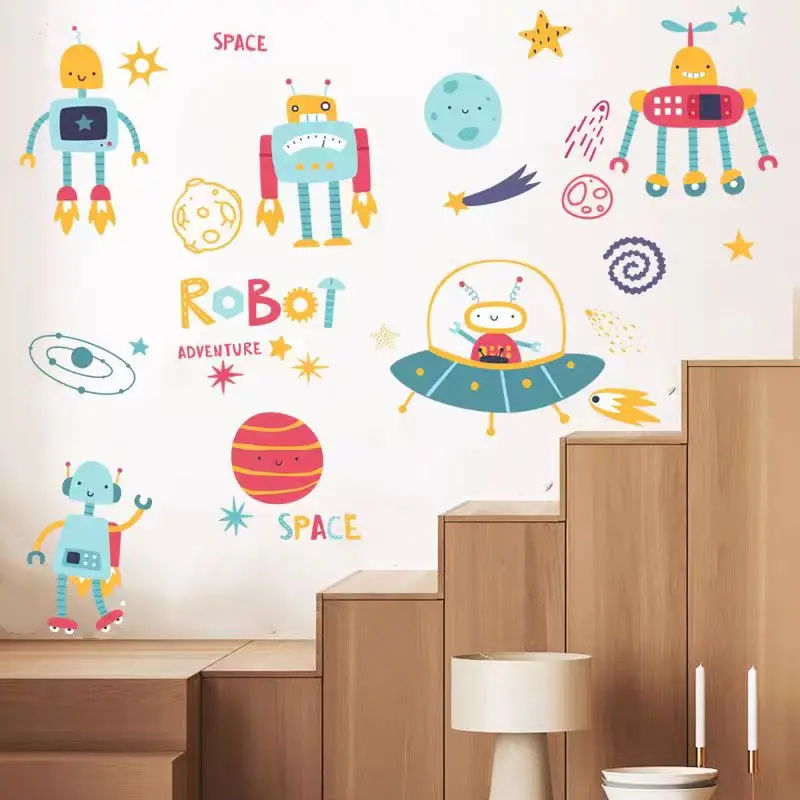 Cartoon Robot Wall Sticker DIY Mechanical Wall Sticker for Children's Room Baby Bedroom Daycare Home Decoration