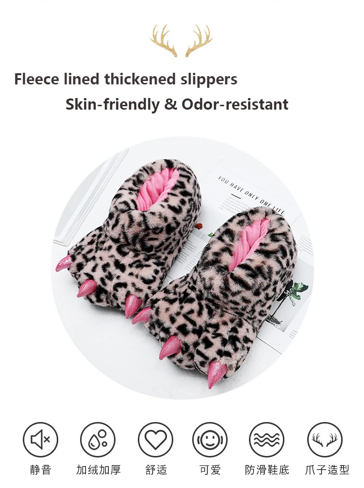 Ultraweiche Löwenpfote Hausschuhe Männer Fuzzy Animal Design Baumwolle Schuhe Männlich Weiblich Paar Hause Bühne Coplay Fleece Hausschuhe – Detail 4